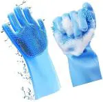 Fulkiza Silicon Dish Washing Gloves- Silicone Cleaning Brush Scrubber Gloves Reusable Wet And Dry Glove (Free Size)