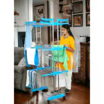 LOOT-LEY Clothes Stand for Drying/Cloth Drying Stand/Cloth Stand for Drying Clothes Adjustable / Foldable/Cloth Drying Stand for Balcony/Steel Dress Hanging Dryer Rack | Indoor/Outdoor | (Sky Blue)