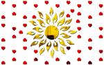 Bikri Kendra - Sun Golden with 50 Hearts red - 3D Acrylic Mirror Wall Stickers