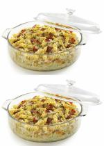 Microwave Oven Safe Solid Glass Serving Bowl | T Casserole with Glass Lid (1000 ML | Set of 2)