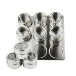 Credly Spice Tins Set, 9 PCS Magnetic Spice Jars, Stainless Steel Round Storage Containers