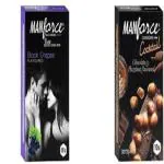 MANFORCE 3 in 1 (Ribbed, Contour, Dotted) Wild Black Grapes Flavoured Condoms- 10 Pieces & Cocktail Condoms with Dotted-Rings, Hazelnut & Chocolate Flavoured- 10 Pieces Condom (Set of 2, 20 Sheets)