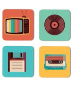 Whats Your Kick Old tv And Audio Cassettes Printed Set of 4 Coaster With Beautiful Metal Stand