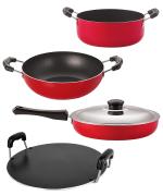 Nirlon Aluminium Red, Black Standard Kitchen Utensils Non Stick Cookware Set - Fp11_Kd12_Rt_Cs24 (Pack Of 4)