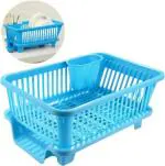 Inditradition 3 in 1 Kitchen Sink Basket Dish Drying Rack | Utensil Organizer Tray (Large, Blue), Plastic