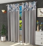 Homefab India 213.5 cm (7 ft) Polyester Door Curtain (Pack Of 2) (Floral, Grey)