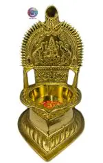 Saradha Metals Traditional Brass Kamatchi Vilaku/Kamakshi Devi Maa Diya/Oil Lamp, Golden (1NO(11CM))