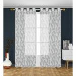 Fabzi Polyester Home Decor Leave Transparent Net Curtains for Bedroom, Office & Living Room (9Ft_White 1)