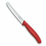Victorinox Stainless Steel Kitchen Knife, Swiss Classic 11 cm Multipurpose, Round Tip Wavy Edge Knife for Professional and Household Kitchen, Red, Swiss Made