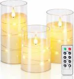 LTETTES In-Build String Light Battery Operated Acrylic Glass White LED Candle SET For Home- (D3