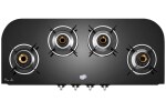 Jyoti Gas Appliances 4 IN Freedom Black 3D Swirl | 4 Burner Gas Stove with Spacious Design | Black Toughened Glass Cooktop with Gas Saving 3D Swirl Burners and Black SS Frame Base