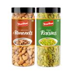 YUM YUM Premium Dry Fruits Combo Pack 300 g ( Almonds & Raisins ) 150 g Jar Each