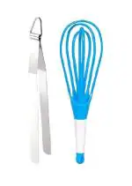 Urban Buy Stainless Steel Roti Chimta Tong With Solid Plastic Whisk , Egg Beater and Multicolour, Pack of 2