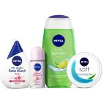 Nivea Women Essential Travel Kit - Shower Gel, Soft, Face Wash, Deo Roll On