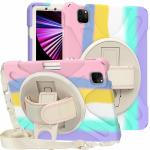 ProElite Rugged 3 Layer Armor case Cover for iPad Pro 11 inch 2021 3rd Gen with Pencil Holder, Shoulder Strap and Kickstand, Rainbow
