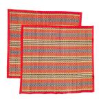 Orric Floor Mats Set of 2 18x18 Inches Natural Fiber/River Grass/Madurkathi Handcrafted Pooja Floor Mats/Sitting Mat/Meditation Prayer Mat/Chatai/Aasan (Multicolor).