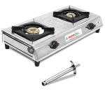 Suraksha Shine Mateo Stainless Steel 2 Burner Manual Ignition Gas Stove with Gas Lighter