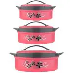 UNICEPT Inner Steel Insulated Casserole Hot Pot for Roti/Chapati Hot Box Chapati Box/Casserole Set Combo of 1500ml, 2500ml and 3500ml - Pink(Combo Set of 3)