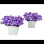 Carmer Purple, White Ballmum Artificial Flower with Pot (3 inch, Pack of 1, Flower Bunch)