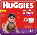 Huggies Complete Comfort Dry Pants Large Baby Diaper Pants with 5 in 1 Comfort - L (32 Pieces)