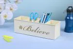 DUDKI Desk Organizer With 4 Compartment Believe Multipurpose Office Organizer (IVORY)