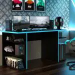 Madesa Gaming Computer Table and Office Desk with 5 Shelves and Cable Management, Wood, 136x75x60 Cm,Black