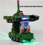 Globular 2-in-1 Deformation Army Tank Toy Plastic Automatic with light music and bump function Tanker Toy