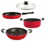 Nirlon 4 pcs of Red 3 Layer Non-stick Aluminium Coated Dishwasher Safe Kitchenware Cooking Utensils Set