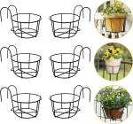 Appeasy Black Metal Balcony Planters Railing Hanging Plant Standbasket-(Pack Of 6 )