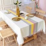 Urban Space Sicilia Dining Table Protector - Premium 6 Seater Cover - Water & Stain Resistant Cloth - Yellow Grey, 52