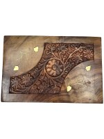 Sheesham Wood Carved Box with Intricate Brass Inlay