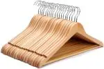 ROCKFIELD J.S. Hanger Solid Wooden Suit Hangers Natural Finish with Anti-rust Hooks and Non-slip Bar - 20 Pack