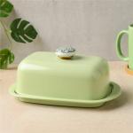 DUDKI Stainless Steel Butter Dish Storage with Ceramic Knob Design, (500 Gram) (Pista Colour)