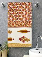 Mafatlal Bath Towel, 100% Cotton Premium Waffle Towel for Large Size (147x76 cms), Light Weight, Quick Dry, Hand Printed, Indian Floral Traditional Designs & Craft, Super Absorbent Towel