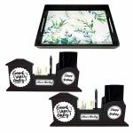 Angira handicraft Wooden 2Pen Stand with Mobile Stand along withSlip Holder(Happy Birthday)withTray
