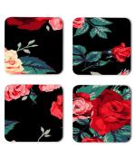 Whats Your Kick Flowers Flower With Leaf Design Printed Set of 4 Coaster With Metal Stand