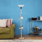 SANDED EDGE - SMARTLY PRICED Home Decor White Frappe Uplight 2 Shelf Floor Lamp with Shade Indoor Lighting