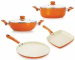 Nirlon Orange Aluminium Non-Stick Ceramic Cookware Set 4 pcs