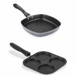 AVRT Square Grill Pan & Mini Grill Uttapam Tawa / Crepe Pan Pancake Pan 4 in 1 Combo Pan