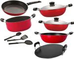 Nirlon 9 pcs of Red Non-stick Aluminium Kitchen Cookware Set, Standard