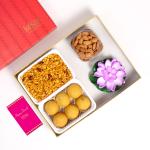 Kesar Sweets | Premium Dry-fruits Gifts Pack - Besan Laddoo, Navratan Mixture Namkeen, Plain Almond, Candle + Greeting Card | Healthy Dry-fruits Gifting Hamper Pack for Family, Friends & Staff