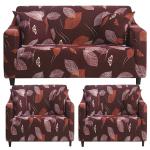Furshine Dark Brown Leaf Sofa Cover One 3 Seater and Two 1 Seater Fully Covered Universal 5 Seater for Living Room Non-Slip Sticky Elastic Stretchable Couch Sofa Set Slipcover Protector