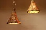 ARIE_Handcrafted Natural Hanging Cane Lamp Shades Ceiling Light, Round, 25cm x 28cm (Brown) Set of 2
