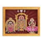 BM TRADERS Perumal with Padmavati Devi and Lakshmi Sparkle Print Digital Photo in Religious Golden Wall Hanging Frame Big (14 x 18 inch)
