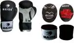 MAIZO Black and White Synthetic Leather Pro Training Boxing Gloves, Punch Mitts Focus Pad with 100 inch Hand Wrap, Small