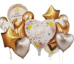 My Party Suppliers Happy Anniversary Heart with Golden Wings Balloons Boquet (pack of 11 )