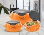 Milton Plastic Orange Microwow One Touch Insulated Inner Steel Casserole Jr Set Of 3