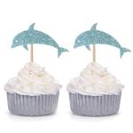 Festiko 20 Pieces Glitter Dolphin Cupcake Toppers Birthday Under The Sea Theme Party Decorations