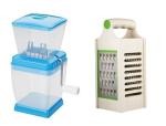BLUE WONDER Vegetables Plastic Onion Chopper With Plastic 4 in 1 Grater and (Multicolour, Pack of 2)