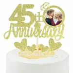 Zyozique Gold Glitter 45th Anniversary Cake Topper with Diamond Ring Heart Cake Topper